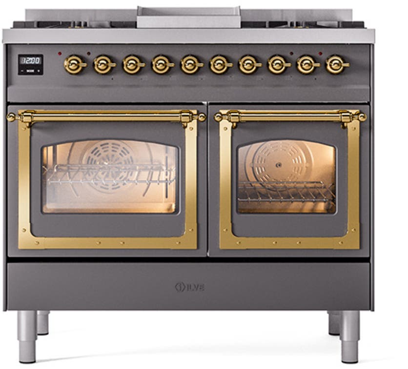 Ilve UND40FNMPMGG Graphite Matte With Brass Knobs, Natural Gas
