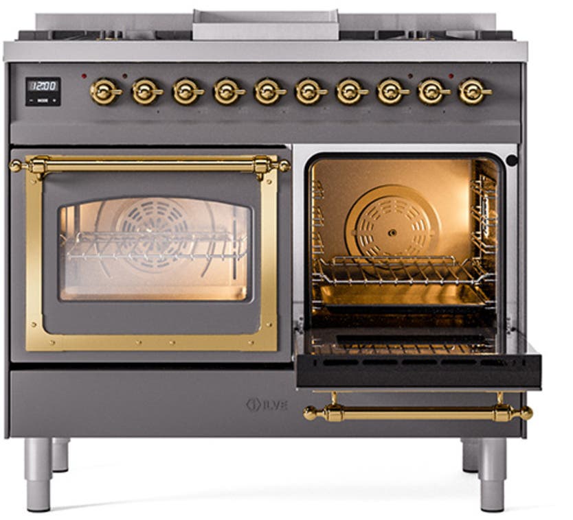 Ilve UND40FNMPMGGLP Graphite Matte With Brass Knobs, Liquid Propane