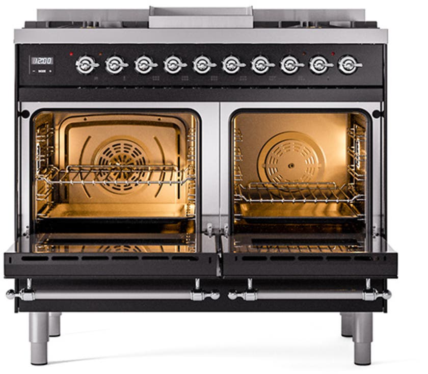 Ilve UND40FQNMPBKC Glossy Black With Chrome Knobs, Natural Gas