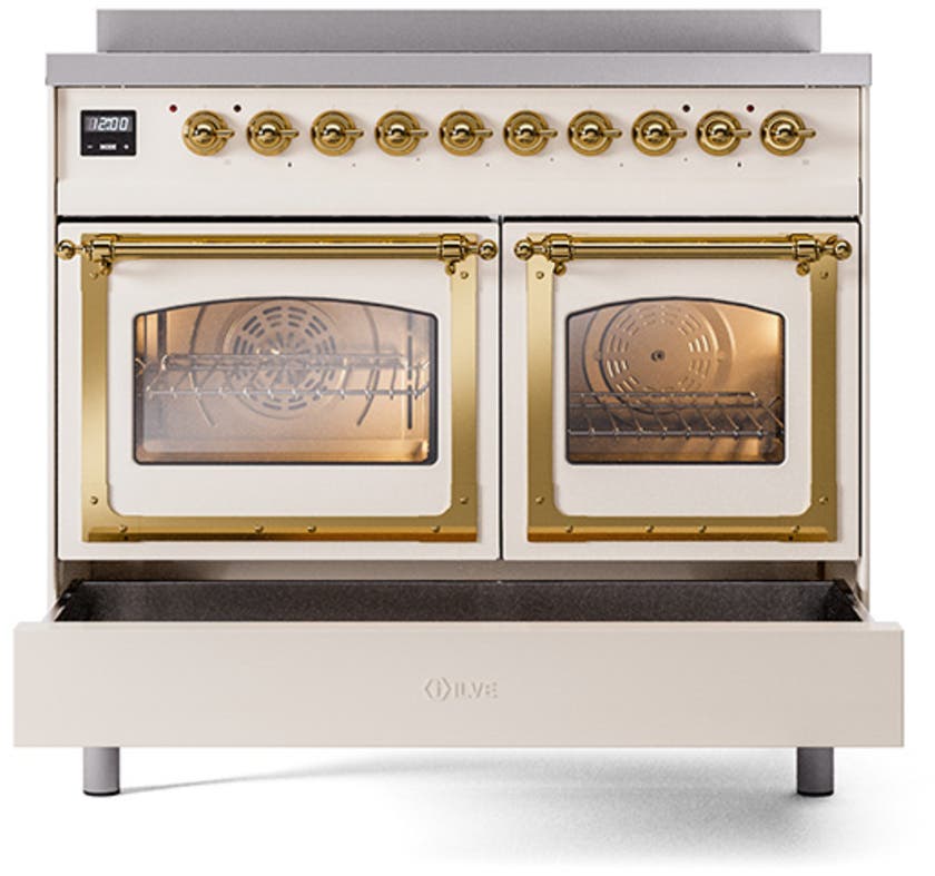 Ilve UNDI406NMPAWG Antique White With Brass Knobs