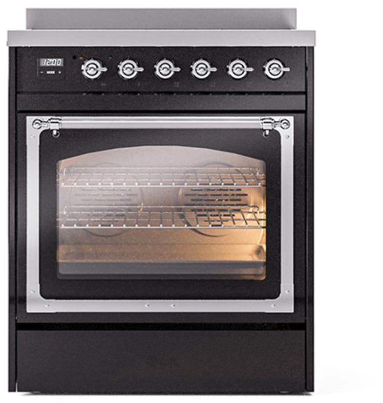 Ilve UNI304NMPBKC Glossy Black With Chrome Knobs