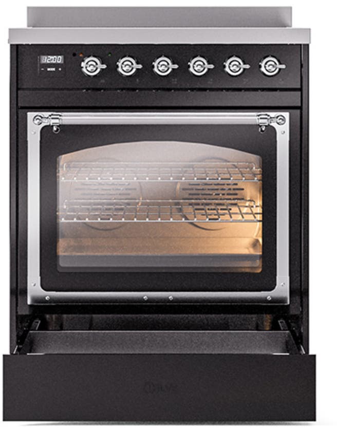 Ilve UNI304NMPBKC Glossy Black With Chrome Knobs