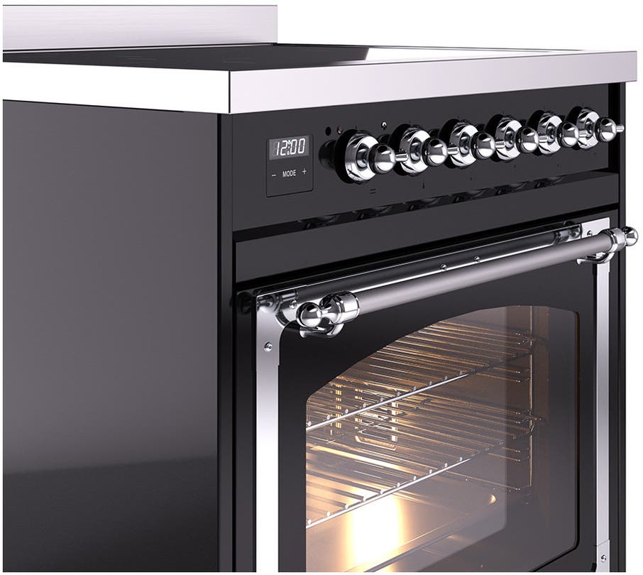 Ilve UNI304NMPBKC Glossy Black With Chrome Knobs