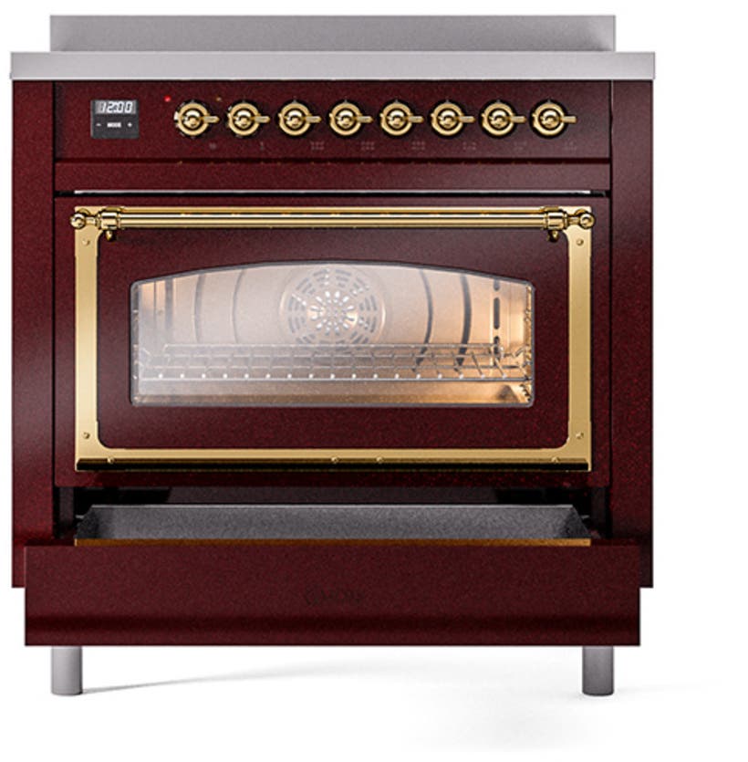 Ilve UNI366NMPBUG Burgundy With Brass Knobs