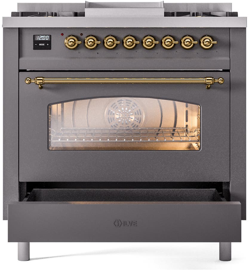 Ilve UP36FNMPMGGLP Matte Graphite, Brass Trim