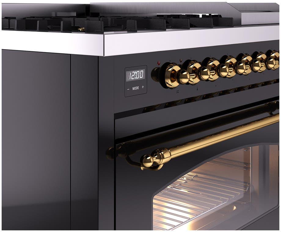 Ilve UP48FNMPBKGLP Glossy Black With Brass Trim, Lp