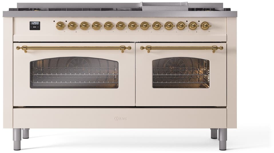 Ilve UP60FNMPAWGLP Antique White, Brass Trim, Triple Glass Door