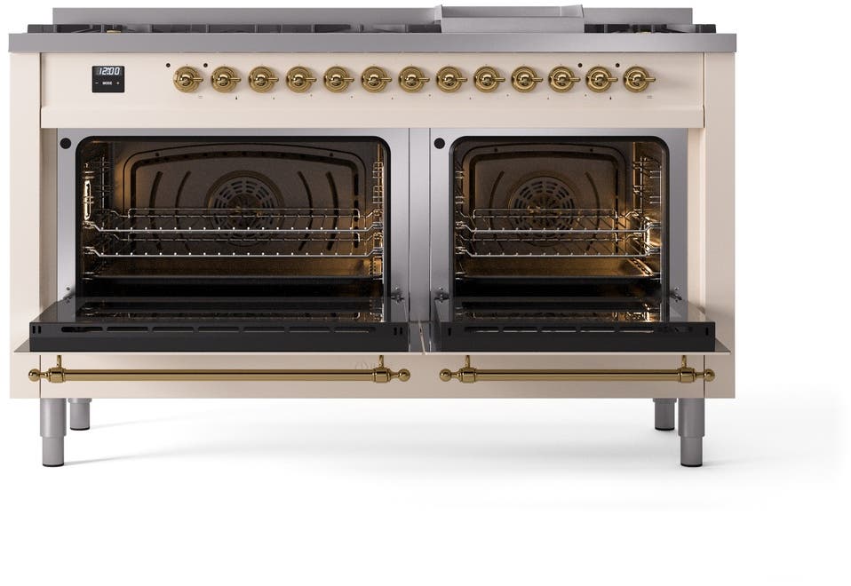 Ilve UP60FNMPAWGLP Antique White, Brass Trim, Triple Glass Door