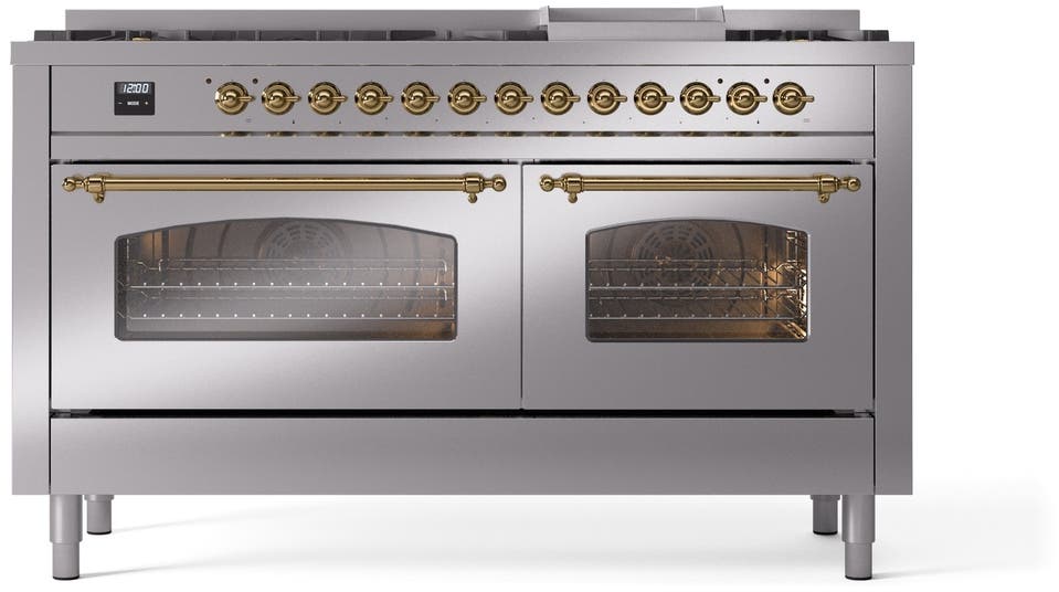 Ilve UP60FNMPSSGLP Stainless Steel, Brass Trim, Triple Glass Door