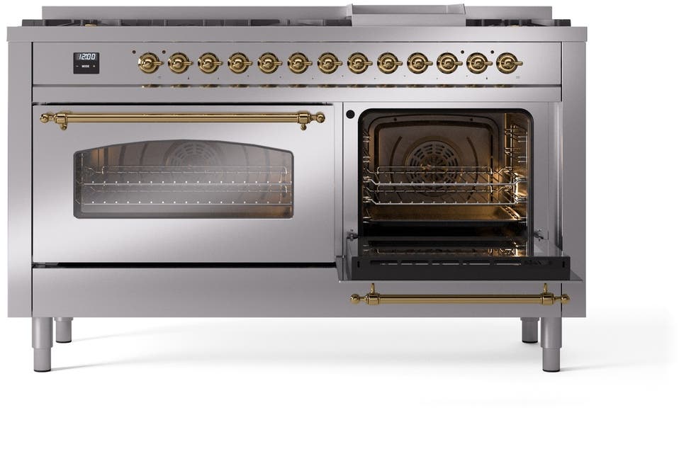 Ilve UP60FNMPSSGLP Stainless Steel, Brass Trim, Triple Glass Door