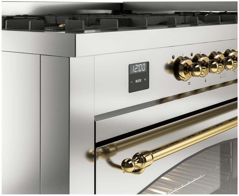 Ilve UP60FNMPSSGLP Stainless Steel, Brass Trim, Triple Glass Door