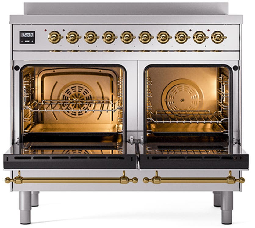 Ilve UPDI406QNMPSSG Stainless Steel, Brass Trim, Solid Door