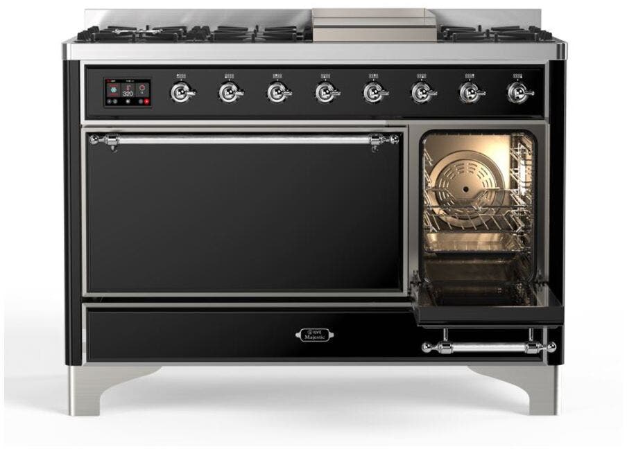 Ilve UM12FDQNS3BKCLP Liquid Propane In Glossy Black W/ Chrome Trim