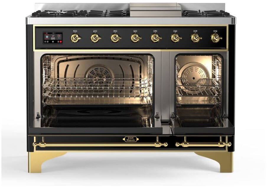 Ilve UM12FDQNS3BKGLP Liquid Propane In Glossy Black W/ Brass Trim