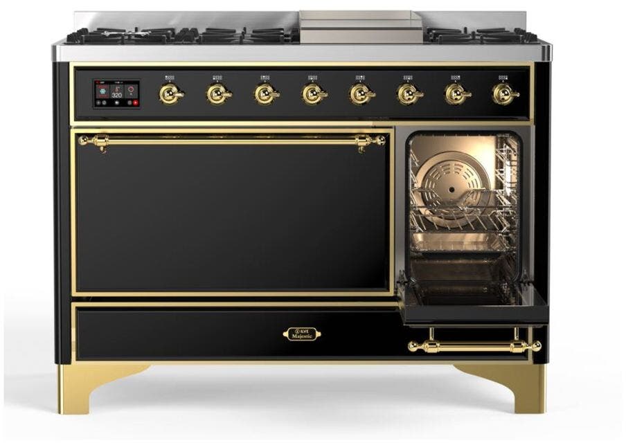 Ilve UM12FDQNS3BKGLP Liquid Propane In Glossy Black W/ Brass Trim