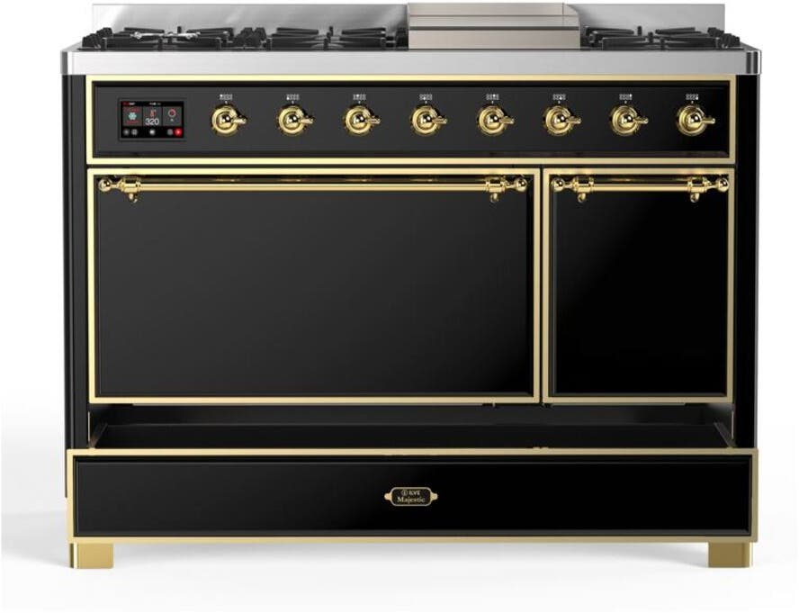 Ilve UM12FDQNS3BKGLP Liquid Propane In Glossy Black W/ Brass Trim
