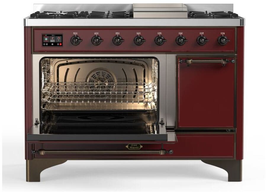 Ilve UM12FDQNS3BUB Natural Gas In Burgundy W/ Bronze Trim