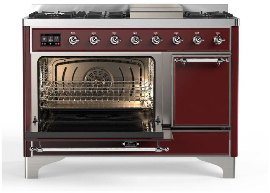 Ilve UM12FDQNS3BUC Natural Gas In Burgundy W/ Chrome Trim