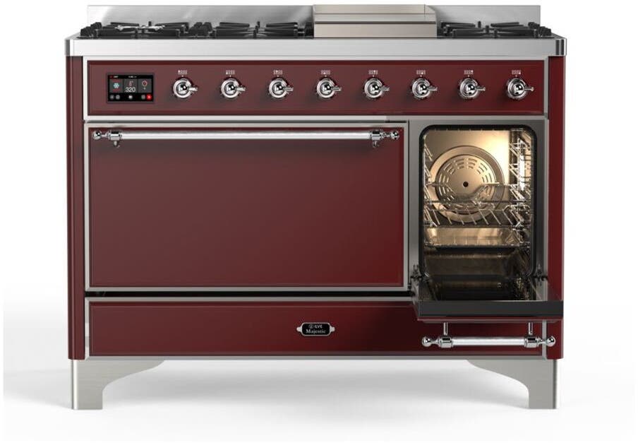 Ilve UM12FDQNS3BUC Natural Gas In Burgundy W/ Chrome Trim