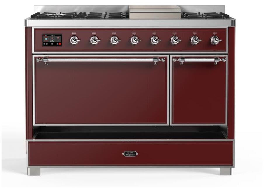 Ilve UM12FDQNS3BUC Natural Gas In Burgundy W/ Chrome Trim