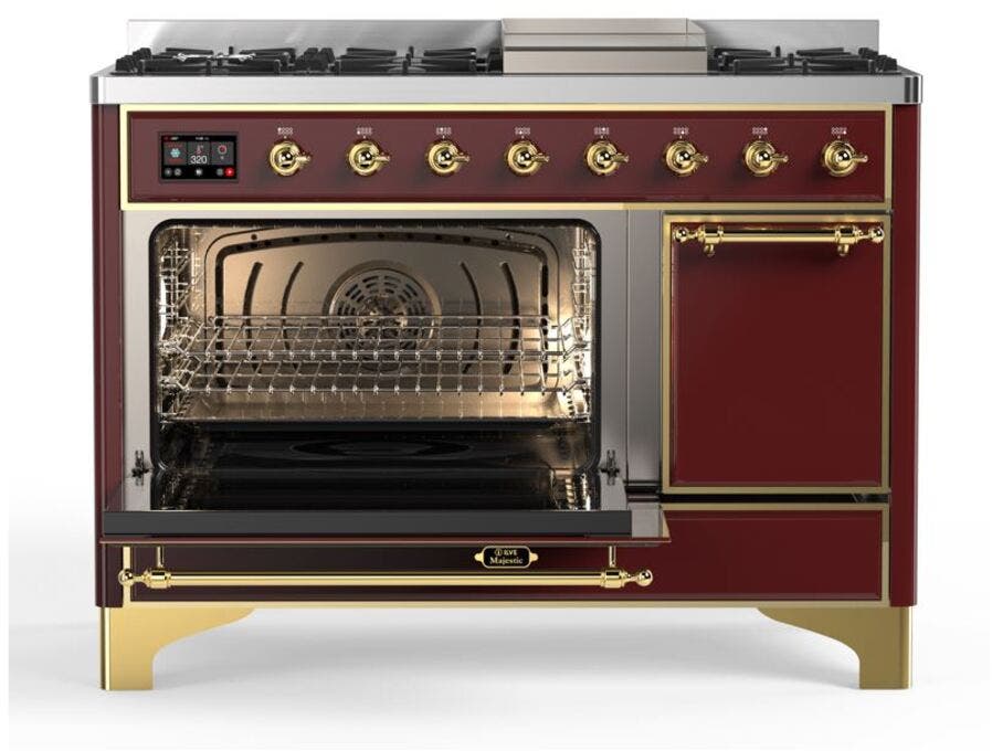 Ilve UM12FDQNS3BUGLP Liquid Propane In Burgundy W/ Brass Trim