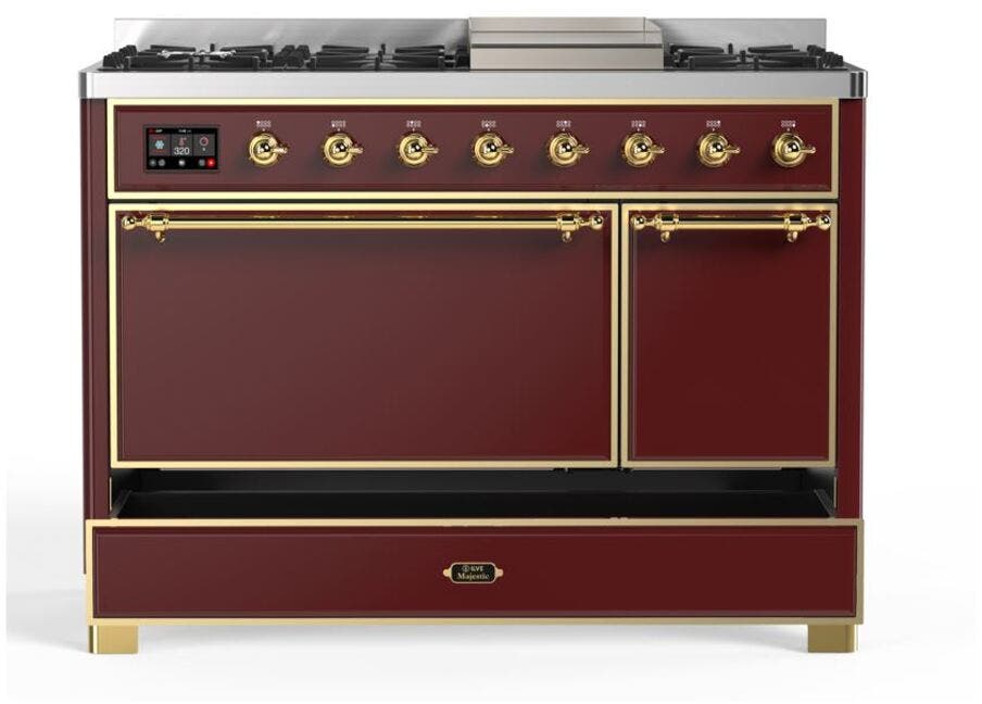 Ilve UM12FDQNS3BUGLP Liquid Propane In Burgundy W/ Brass Trim