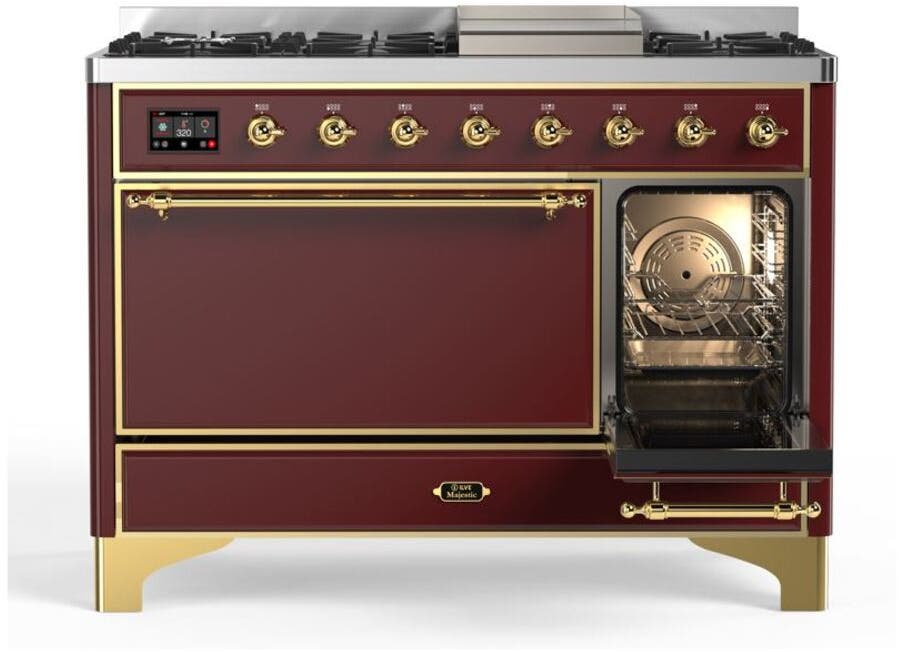 Ilve UM12FDQNS3BUG Natural Gas In Burgundy W/ Brass Trim