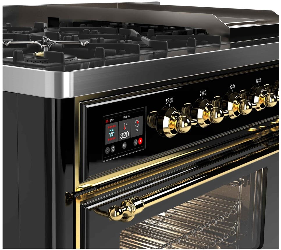 Ilve UM12FDNS3BKGLP Liquid Propane In Glossy Black W/ Brass Trim