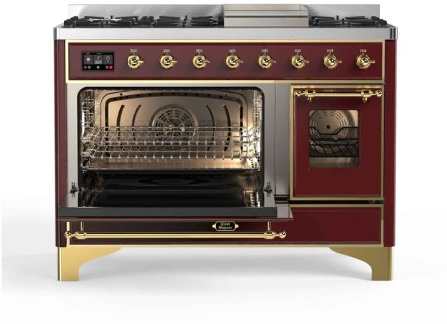 Ilve UM12FDNS3BUG Natural Gas In Burgundy W/ Brass Trim