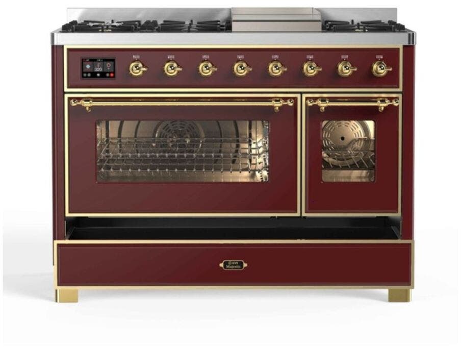 Ilve UM12FDNS3BUG Natural Gas In Burgundy W/ Brass Trim