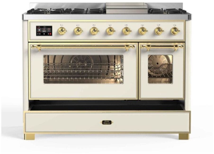Ilve UM12FDNS3AWGLP Liquid Propane In Antique White W/ Brass Trim