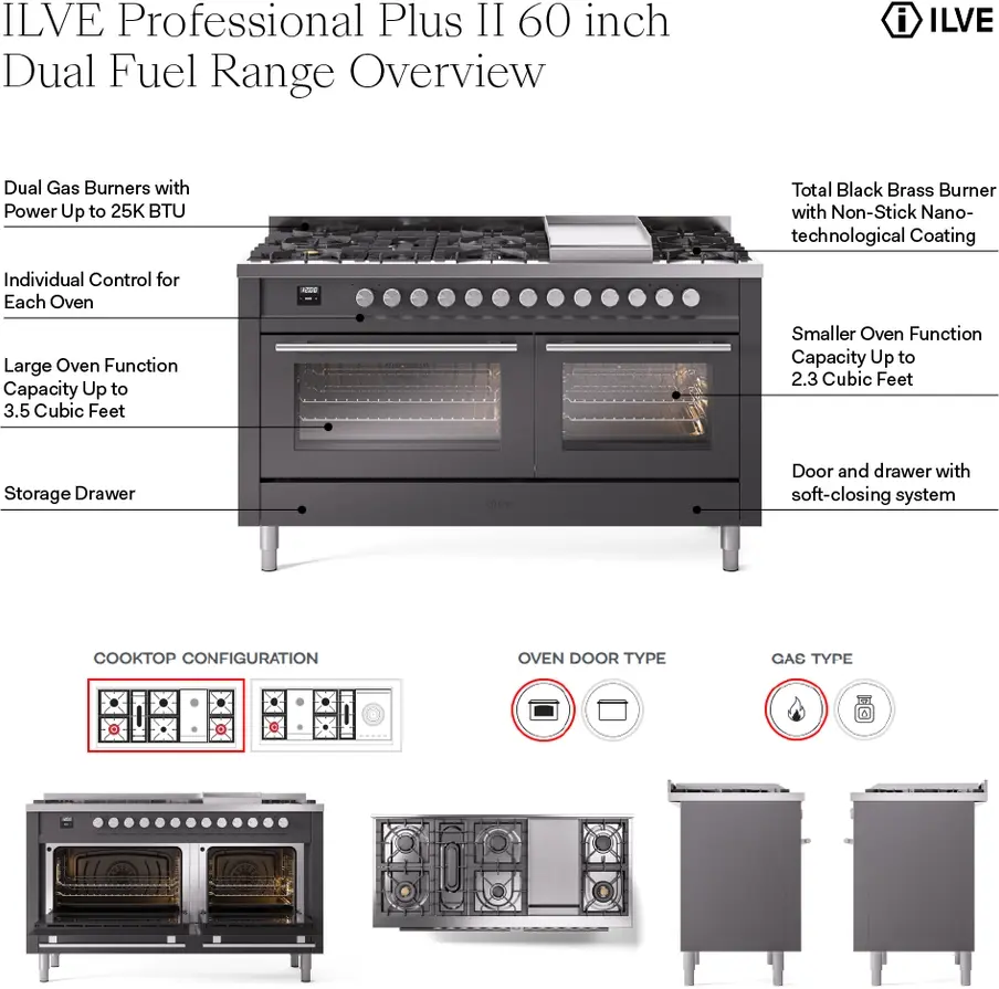Ilve UP60FSWMPBKLP Glossy Black With Satin Trim, Lp