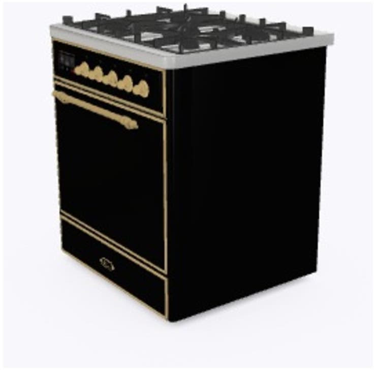 Ilve UM30DQNE3BKG Natural Gas In Glossy Black W/ Brass Trim