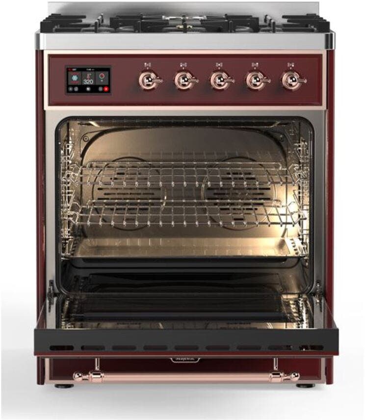 Ilve UM30DNE3BUP Natural Gas In Burgundy W/ Copper Trim