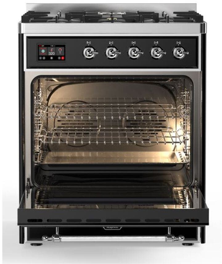Ilve UM30DNE3BKC Natural Gas In Glossy Black W/ Chrome Trim