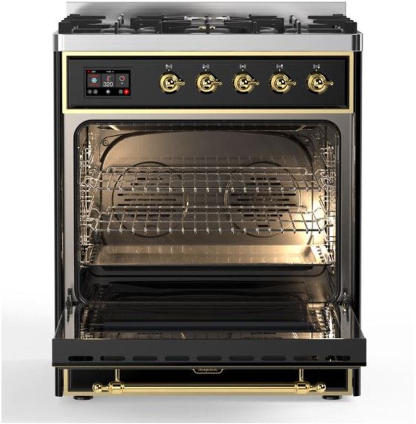 Ilve UM30DNE3BKG Natural Gas In Glossy Black W/ Brass Trim