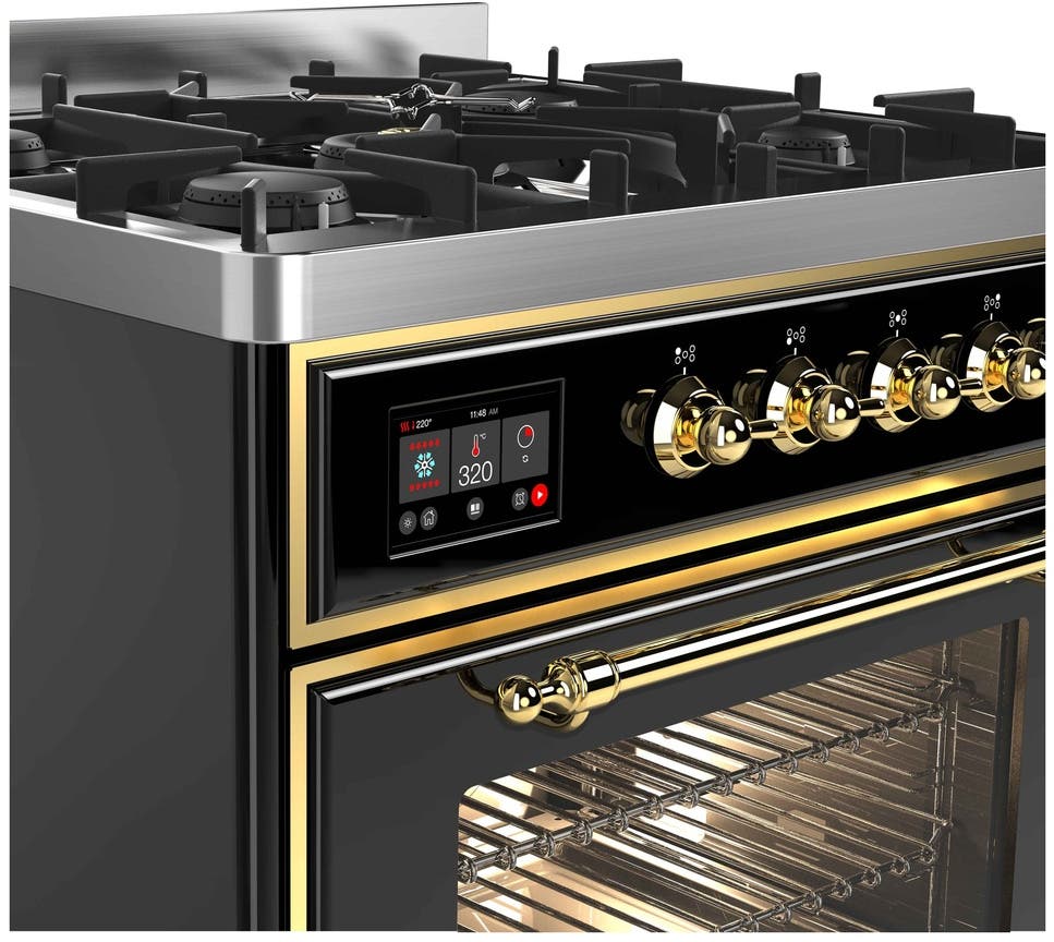 Ilve UM30DNE3BKG Natural Gas In Glossy Black W/ Brass Trim