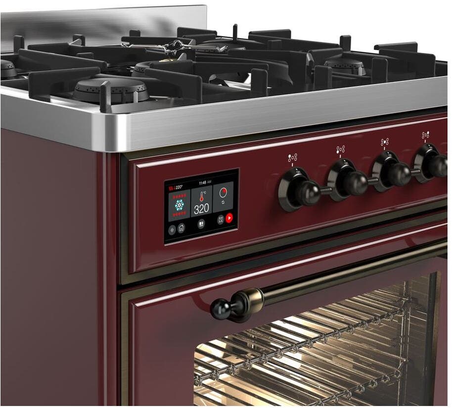 Ilve UM30DNE3BUB Natural Gas In Burgundy W/ Bronze Trim