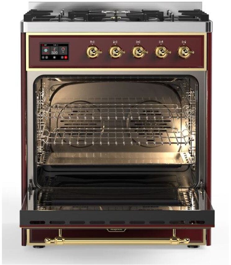 Ilve UM30DNE3BUG Natural Gas In Burgundy W/ Brass Trim