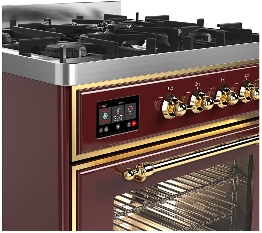 Ilve UM30DNE3BUG Natural Gas In Burgundy W/ Brass Trim
