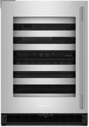 24 Inch Undercounter Wine Cellar with 46 Standard Wine Bottle Capacity, SatinGlide® Full-Extension Wood-Front Racks, Fully Flush Installation, Temperature Monitoring System, Motion-Activated LED Lighting, Two Temperature-Controlled Zones, Door Alarm, Sabbath Mode and STAR-K Certified
