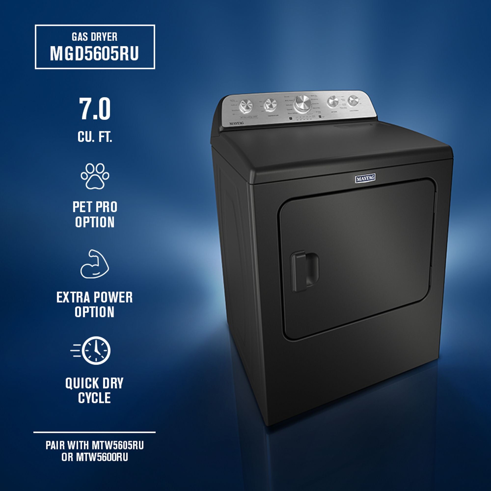 Maytag MGD5605RU 7.0 Cu. Ft. Top Load Dryer Volcano Black