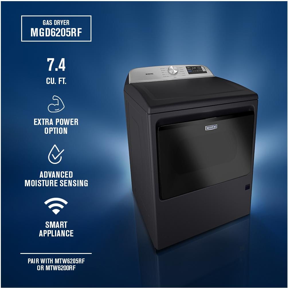 Maytag MGD6205RF 7.4 Cu. Ft. Gas Top Load Dryer Midnight Steel