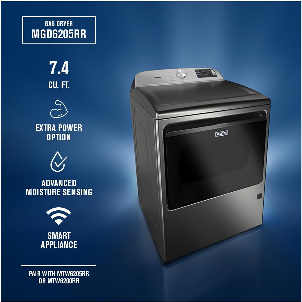 Maytag MGD6205RR 7.4 Cu. Ft. Gas Top Load Dryer Classic Silver