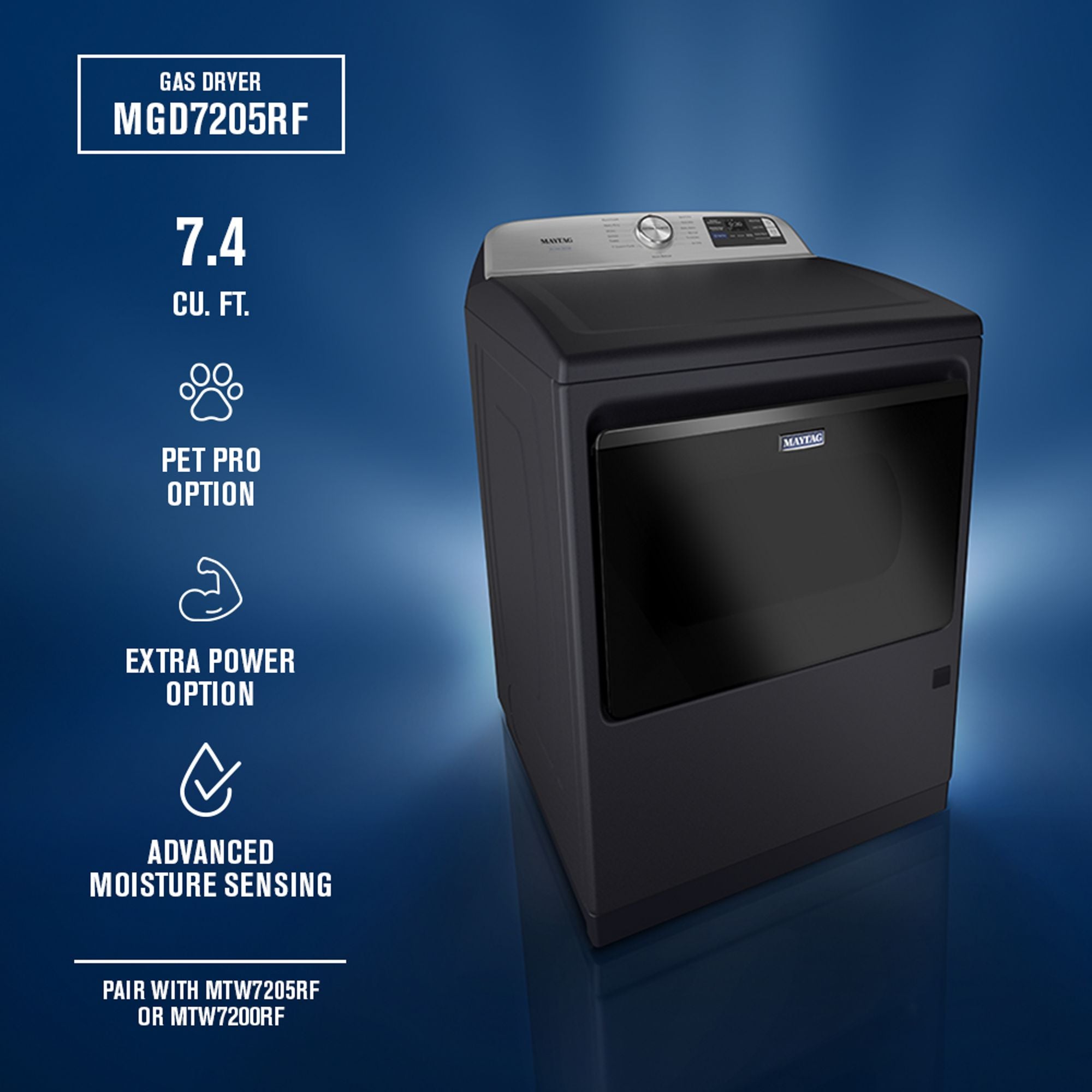 Maytag MGD7205RF 27 Inch Smart Gas Top Load Dryer Midnight Steel