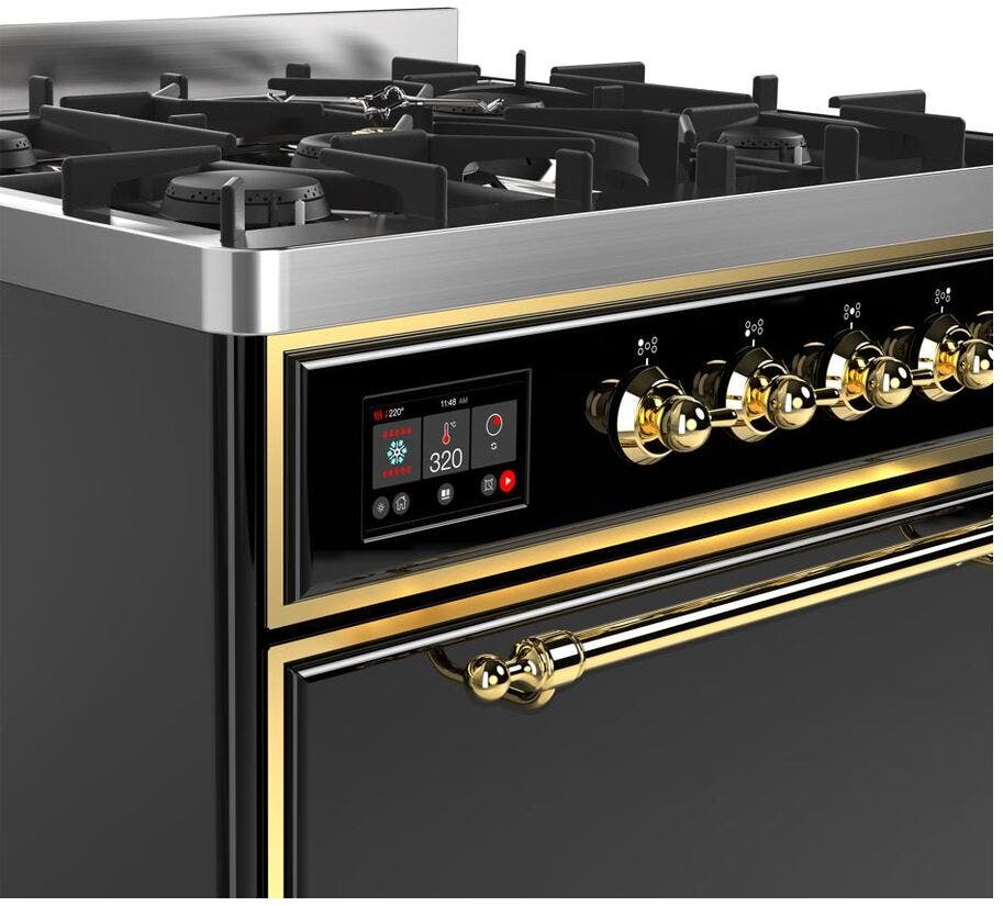 Ilve UM30DQNE3BKG Natural Gas In Glossy Black W/ Brass Trim