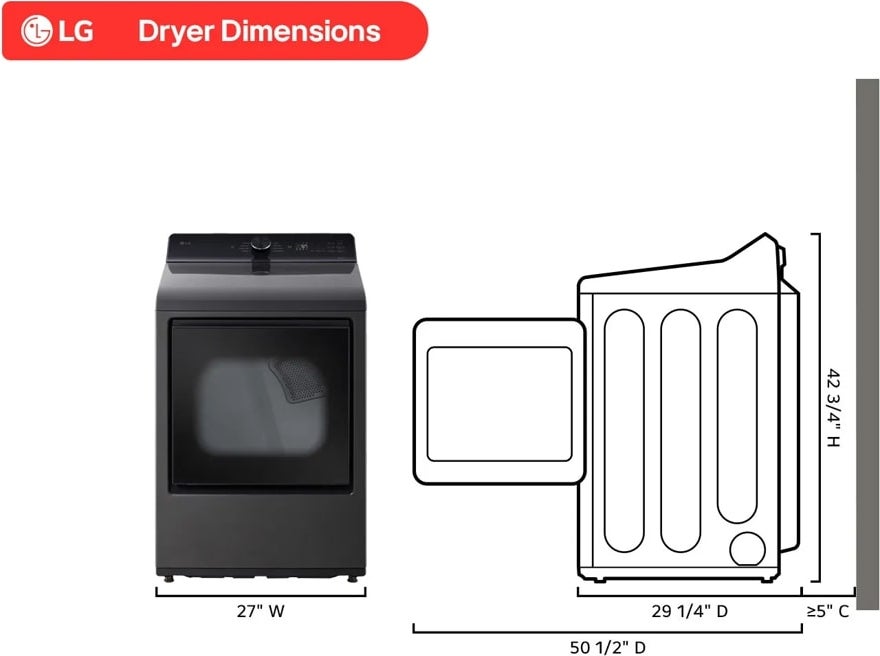 LG DLG8201L 27 Inch Rear Control Dryer Platinum Black | Plesser's