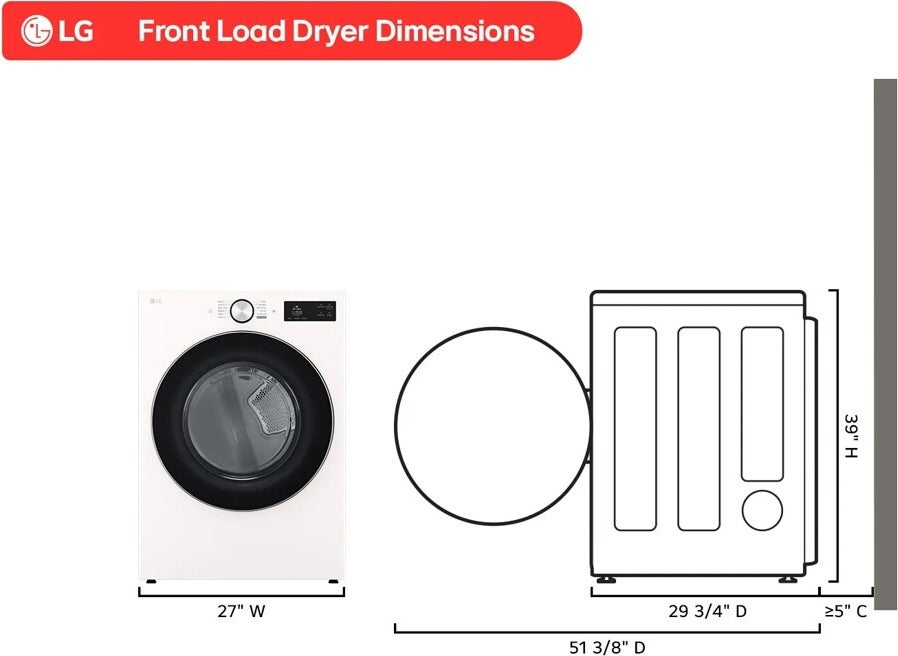 LG DLGX5801A 27 Inch Smart Front Load Gas Dryer Alpine White