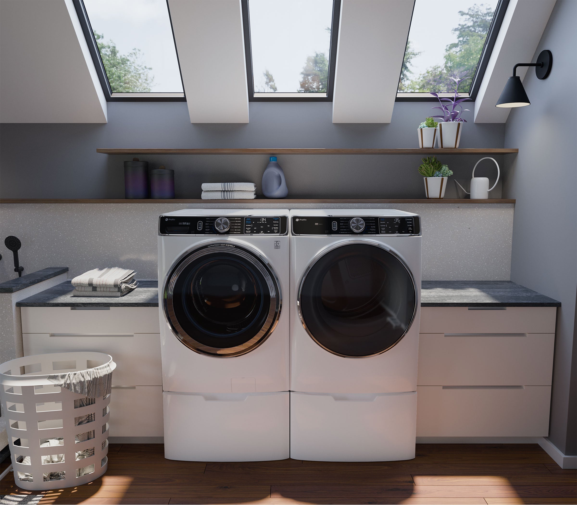 GE PFD87ESSVWW 28 Inch Smart Front Load Electric Dryer White