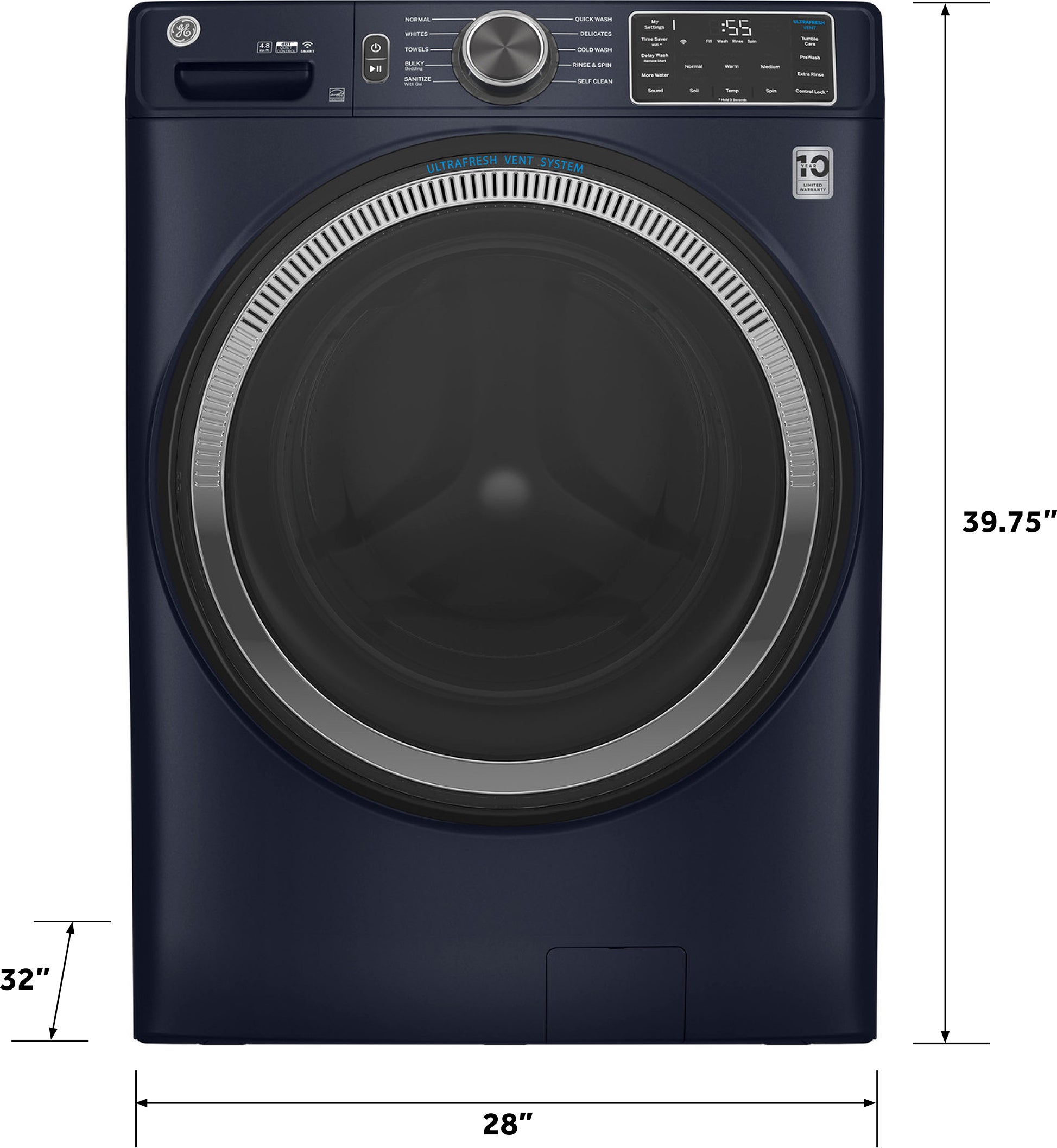 GE GFW550SPRRS 28 Inch Smart Front Load Washer Sapphire Blue